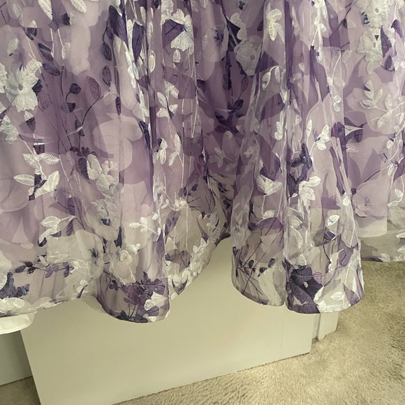 Prom pageant Splash Purple Floral Strapless Dress gown sz 8 back drawstrings - Picture 6 of 13
